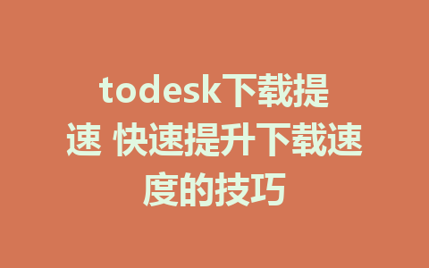 todesk下载提速 快速提升下载速度的技巧