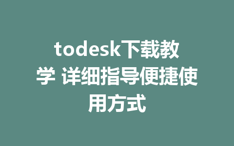 todesk下载教学 详细指导便捷使用方式