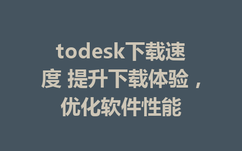 todesk下载速度 提升下载体验，优化软件性能